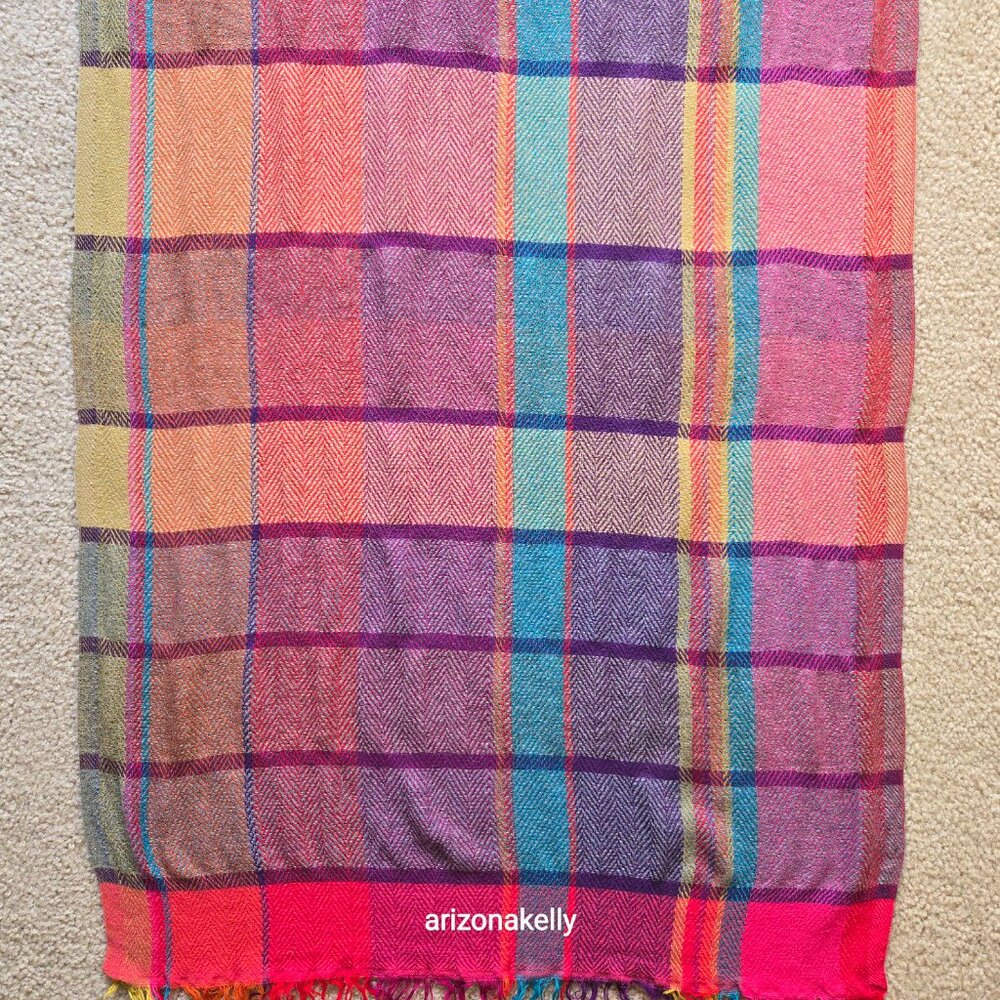 Merino Wool + Cashmere Colorful Herringbone Scarf Ahujasons - Picture 5 of 11